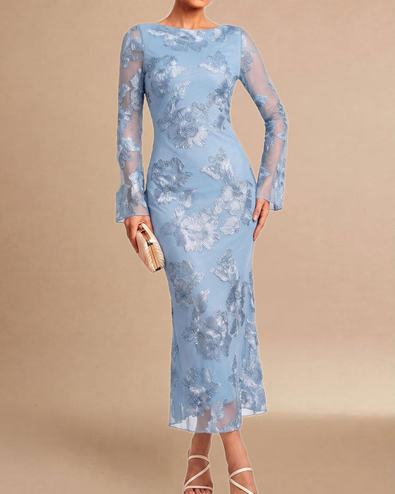 Robe Maille Florale Longue