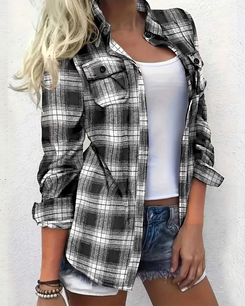 Blouse Casual Écossais Chemise