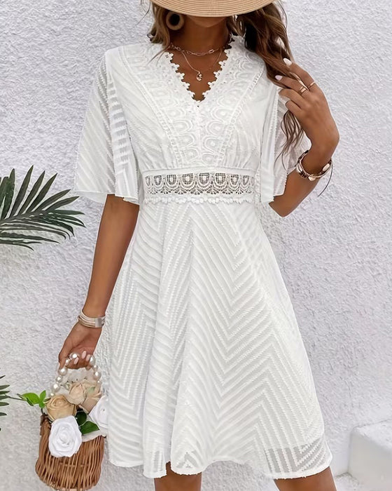 Robe Col En V Dentelle Patchwork Découpé