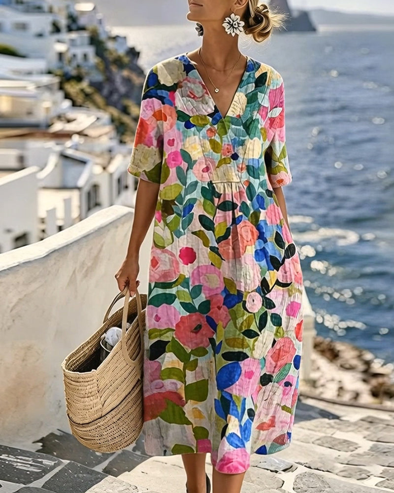 Robe Aquarelle Florale Col V