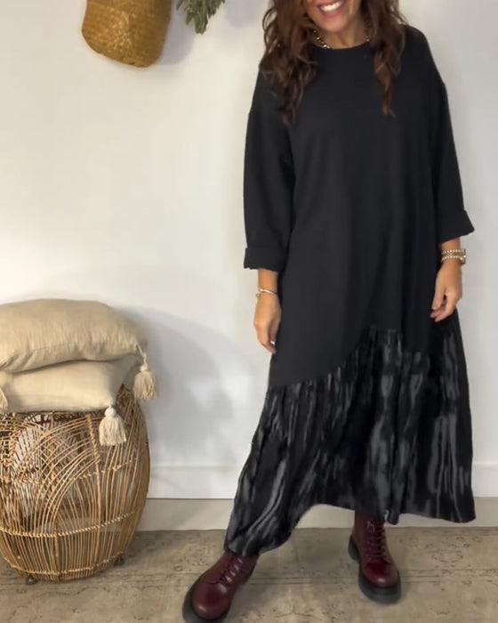 Robe Col Rond Imprimé Patchwork Irrégulier