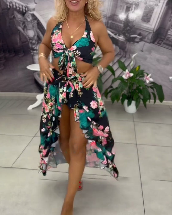 Maillot De Bain Sexy Imprimé Anti UV Trois Pièces