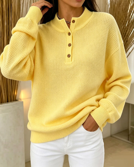 Blouse Col Haut Bouton Manches Longues