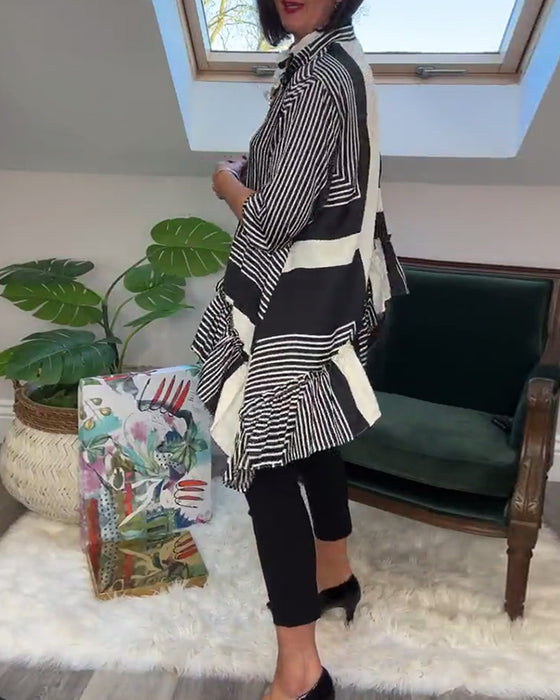 Chemise patchwork irrégulière à boutons imprimés à la mode