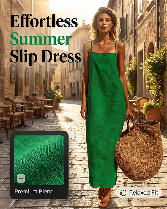 Robe Unie Bretelles Spaghetti Maxi