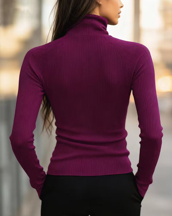 Haut Col Roulé Fermeture Éclair Slim Fit
