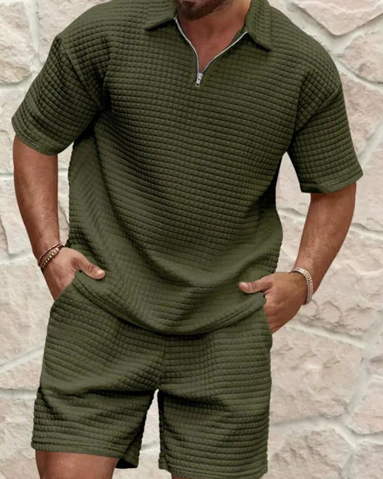 Set Col Polo Fermeture Éclair Texture Gaufrée Short
