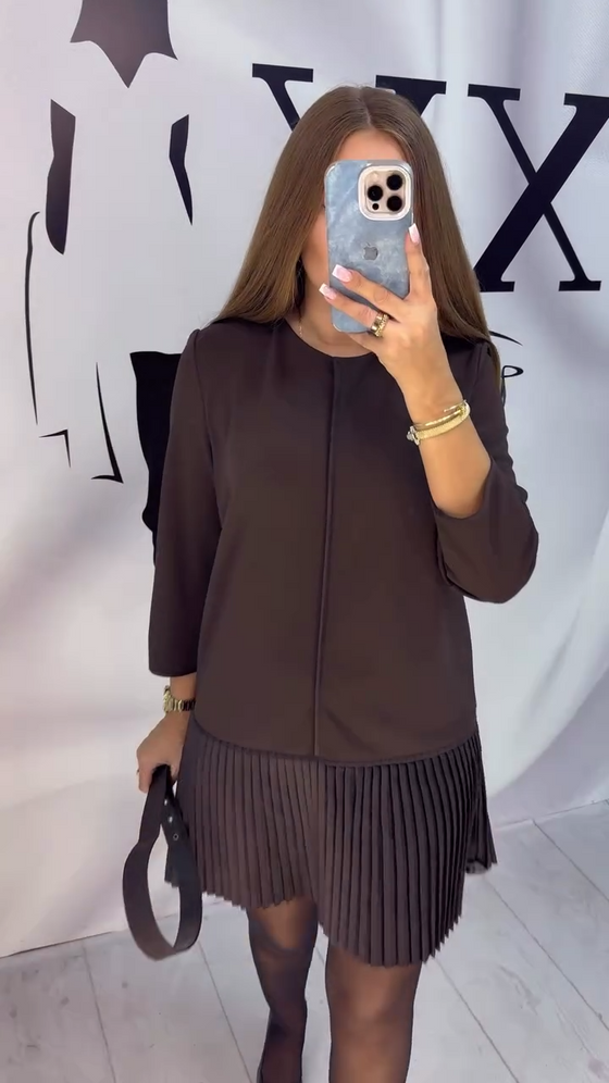 Robe À Manches Trois Quarts À Plis Accordéon