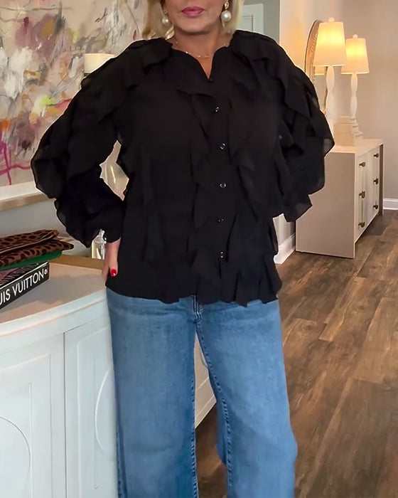 Chemisier Fluide Uni À Volants