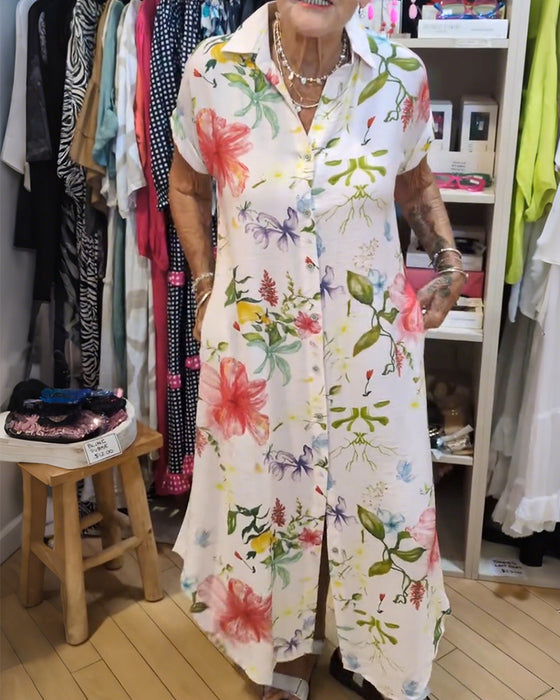 Robe Chemise Imprimée À Revers Boutonnage