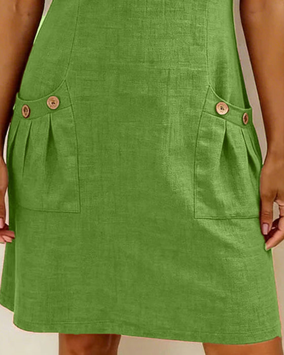 Robe Fermeture Éclair Poche Coton Lin