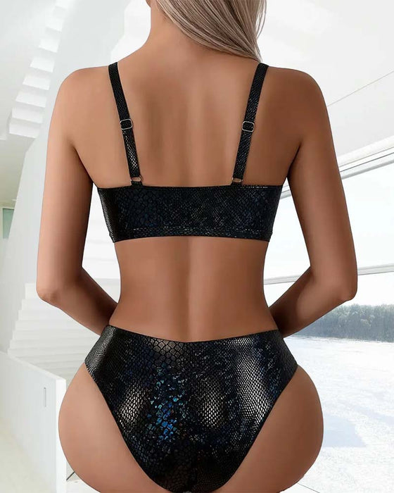 Bikini Imprimé Serpent Cordon Poitrine Taille Haute Triangle