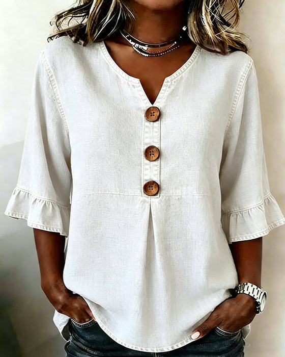 Blouse Col En V Manche Évasée Jean