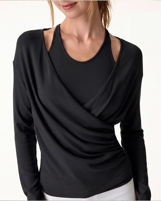 Ensemble Haut À Bretelles Nuque Haut Cami Avec Soutien-Gorge Intégré Et Manches Longues Croisées