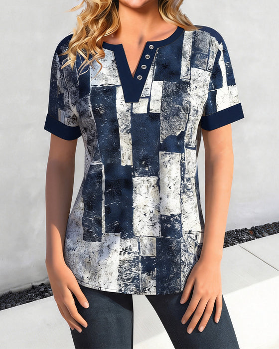 T-Shirt Abîmé Géométrique Col En V