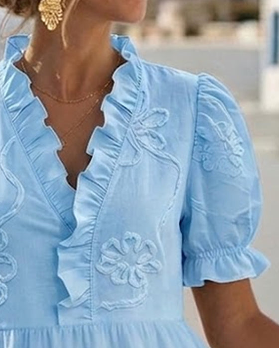 Robe Manche Bouffante Courte Floral