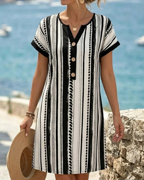 Robe Polka Dot Rayure Bouton