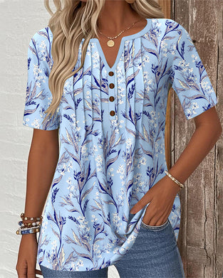 Blouse Col V Imprimé Manche Courte