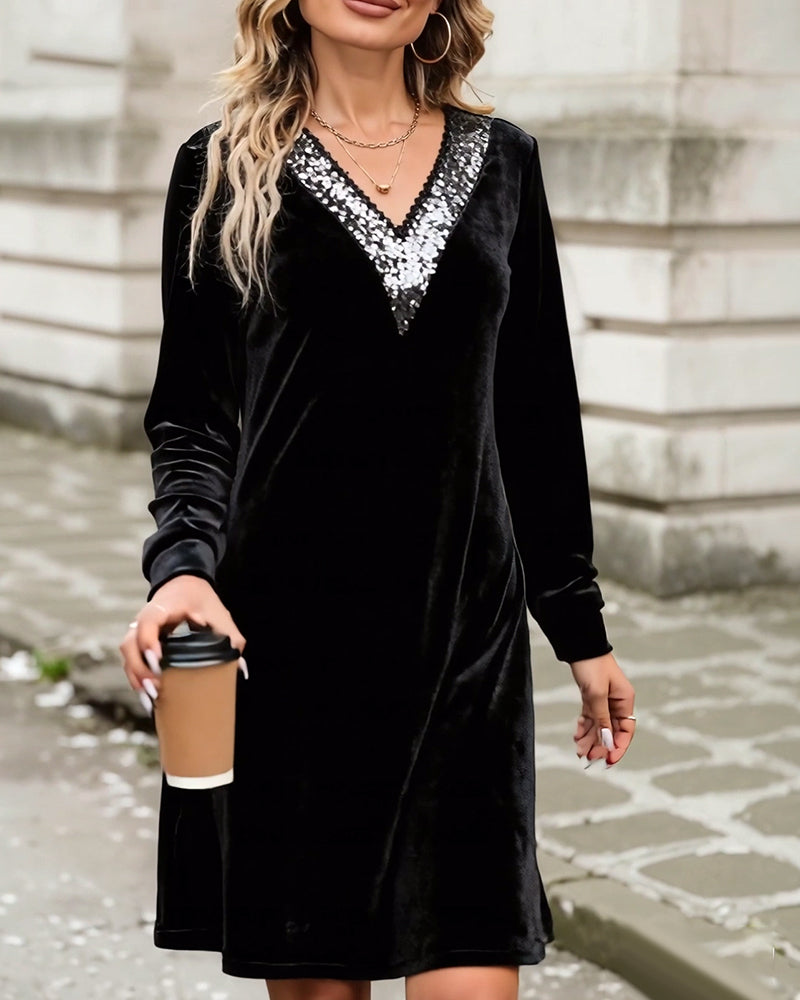 Robe élégante à col en V et sequins