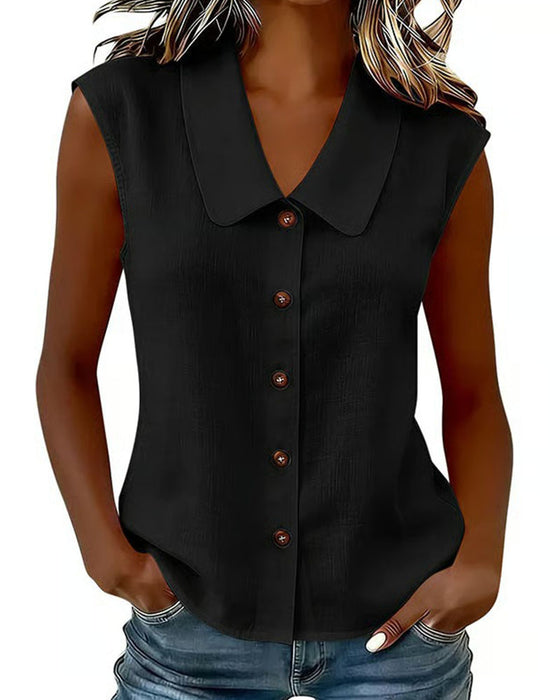 Chemise Sans Manches Col En Lin-Coton