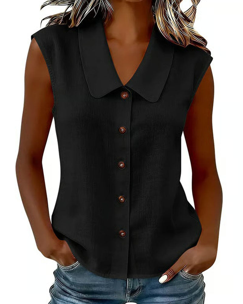 Chemise Sans Manches Col En Lin-Coton