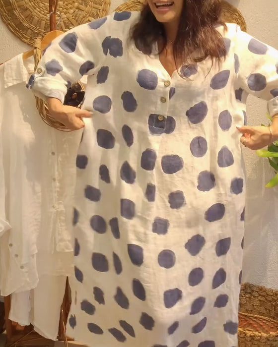 Robe décontractée ample à manches longues à pois