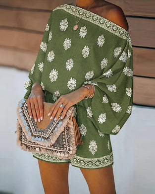 Ensemble Femmes 2 Pièces Tenue Boho Haut Et Shorts