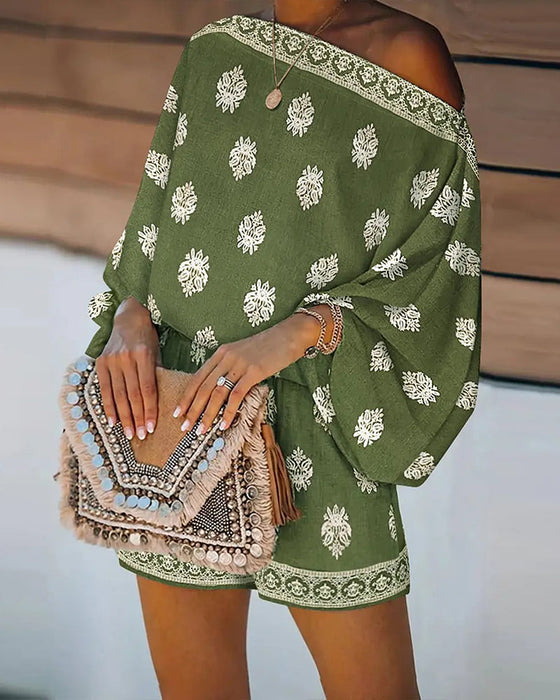 Ensemble Femmes 2 Pièces Tenue Boho Haut Et Shorts