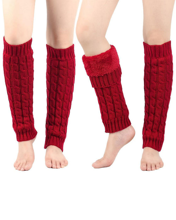 Jambières En Tricot À Câbles Doublées Polaire Manchons De Bottes Thermiques