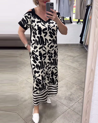 Robe imprimée à manches courtes et épaules dénudées