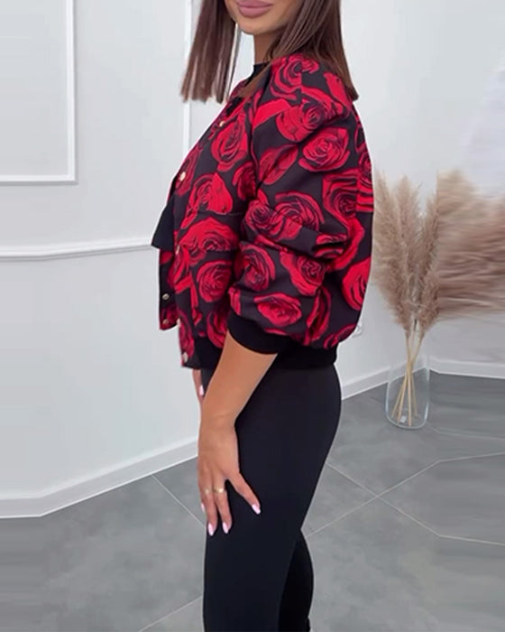 Veste décontractée boutonnée à imprimé rose