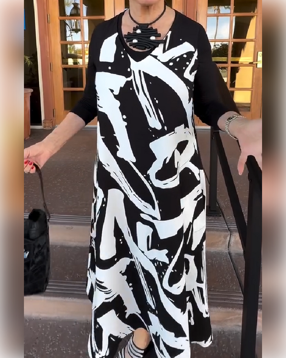 Robe Manches Longues Patchwork Imprimé