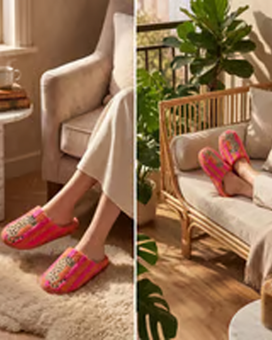 Damen Retro Gestreift & Leopard Flauschige Pantoffeln