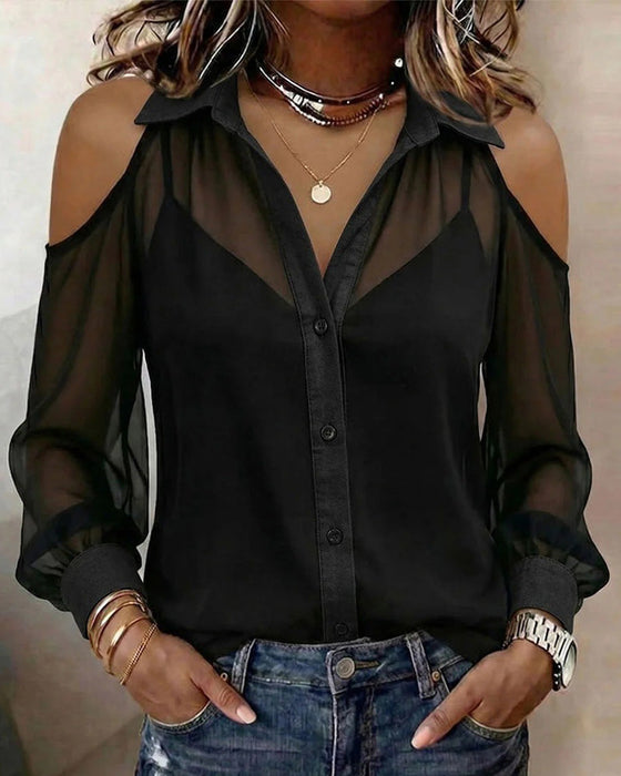 Deux Pièces Set Col Épaule Nue Chemisier Transparent Camisole