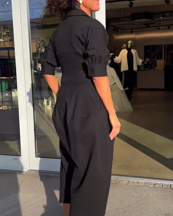 Robe décontractée de couleur unie à revers