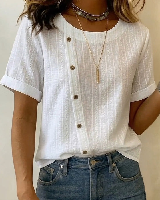 Blouse Diagonale Bouton Manche Courte