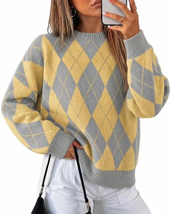 Pullover Diamant Bloc De Couleur Col Rond