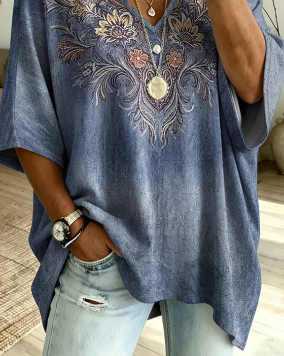 Blouse Col V Décontractée Tendance