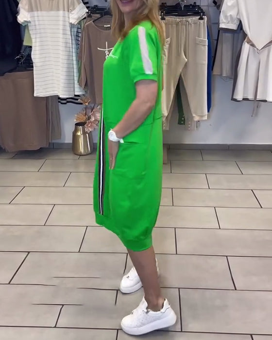 Robe Manches Courtes Imprimée Droite