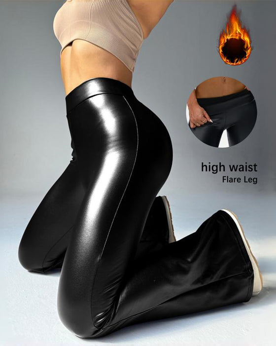 Leggings Uni Noir PU Cuir Haute Taille