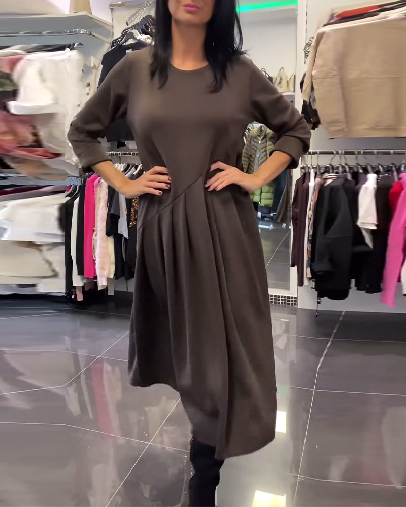 Robe décontractée à col rond couleur unie