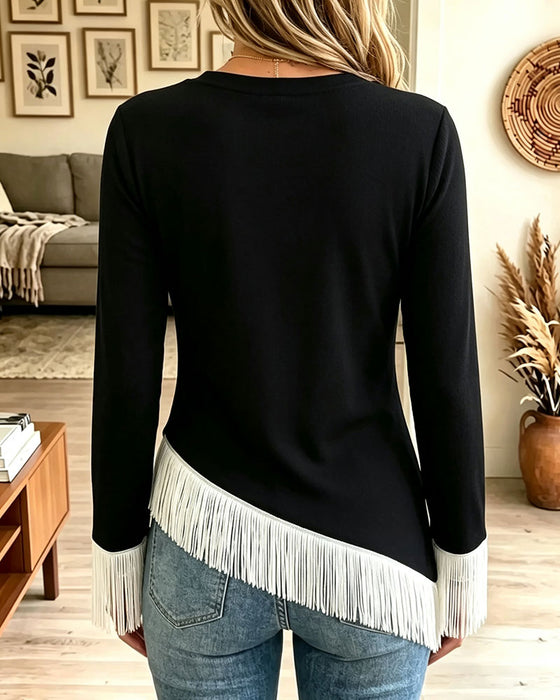 Haut Col Rond Bloc De Couleur Irrégulière