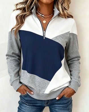 Sweatshirt Géométrique Bloc De Couleur Fermeture Éclair