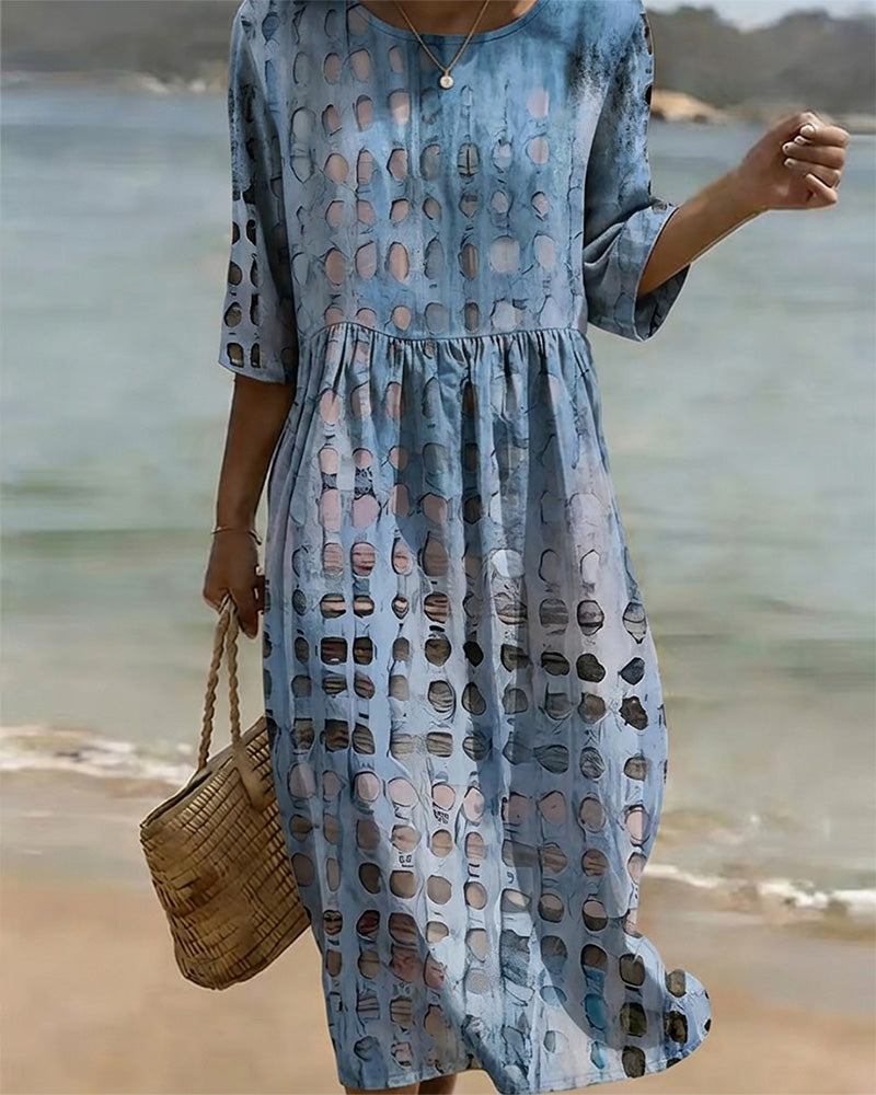 Robe Pois Col Rond Imprimé Demi-Manches
