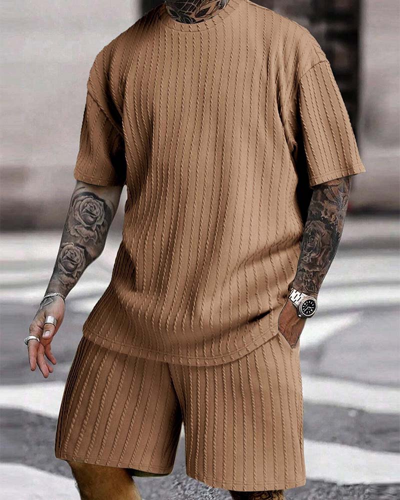 Ensemble Homme T-Shirt Rayé Et Short Col Crew