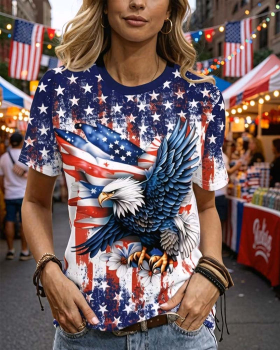 T-Shirt Étoiles Et Rayures Aigle Imprimé