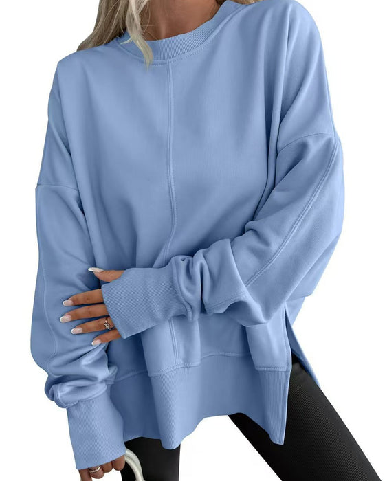 Sweatshirt Fente Latérale Col Rond Ample