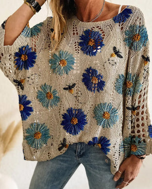 Pull-Over Cache-Cœur Marguerite Coupe Loose Découpé
