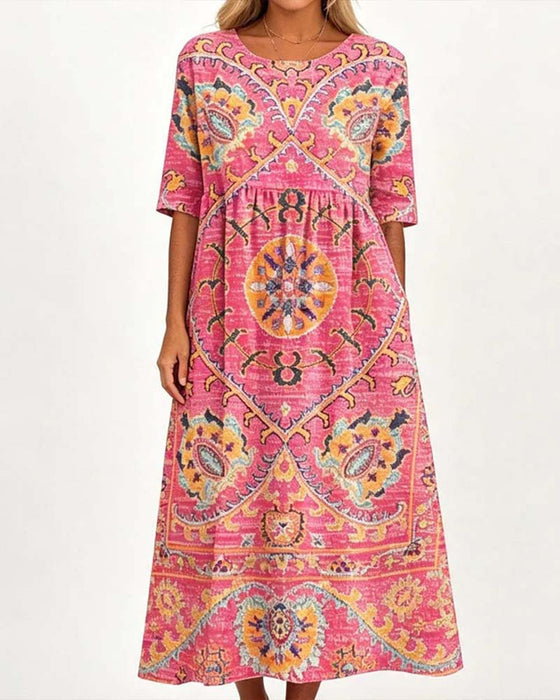 Robe À Col Volanté Et Jupe Évasée Imprimée