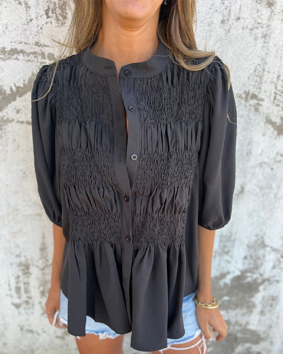 Blouse Mode Décontractée Manches Courtes Uni